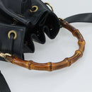 GUCCI Bamboo Hand Bag Leather 2way Navy Gold 001 3754 1657 Auth ep15071-7
