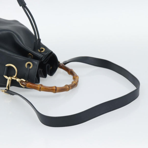 GUCCI Bamboo Hand Bag Leather 2way Navy Gold 001 3754 1657 Auth ep15071