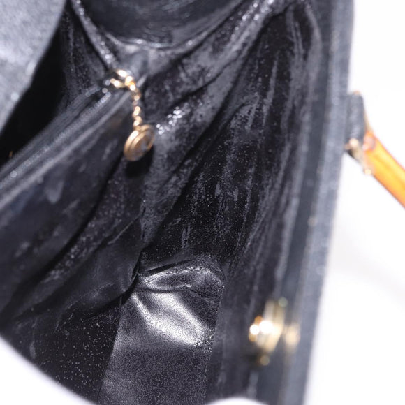 GUCCI Bamboo Hand Bag Suede Black Gold 002 1186 0260 Auth ep15073