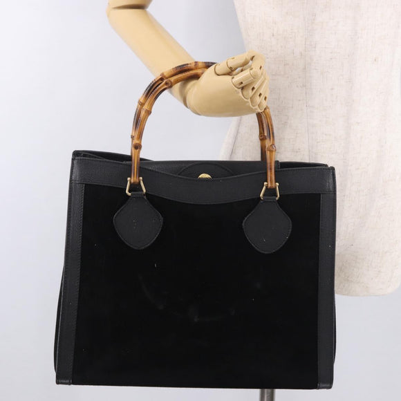 GUCCI Bamboo Hand Bag Suede Black Gold 002 1186 0260 Auth ep15073