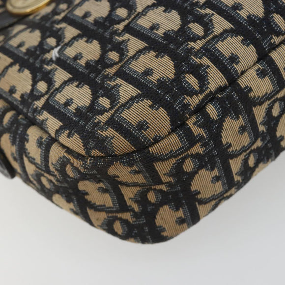 Christian Dior Trotter Canvas Shoulder Bag Navy Gold Auth ep15075