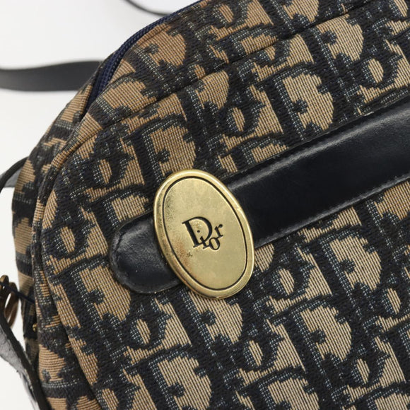 Christian Dior Trotter Canvas Shoulder Bag Navy Gold Auth ep15075