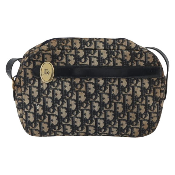 Christian Dior Trotter Canvas Shoulder Bag Navy Gold Auth ep15075