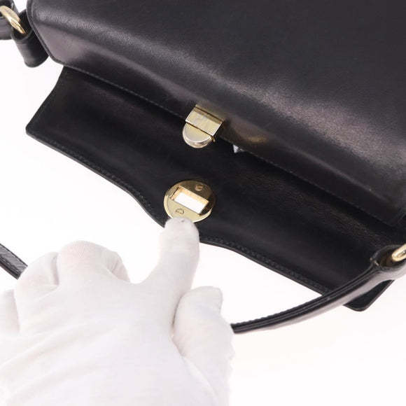 GUCCI Hand Bag Leather Black Gold Auth ep15076