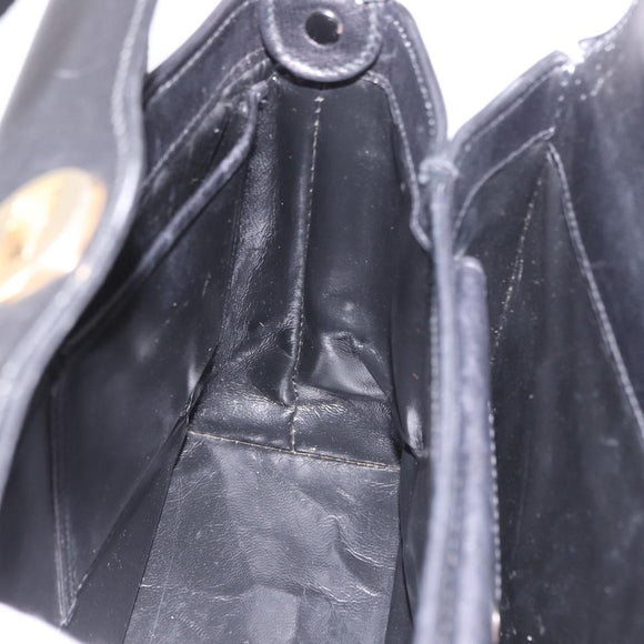GUCCI Hand Bag Leather Black Gold Auth ep15076