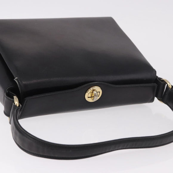 GUCCI Hand Bag Leather Black Gold Auth ep15076