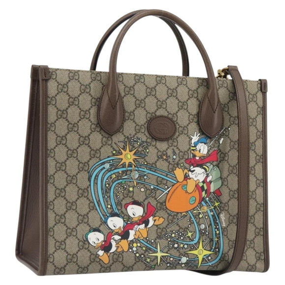 GUCCI GG Supreme Donald Duck Hand Bag PVC 2way Beige Gold 648134 Auth ep15080M
