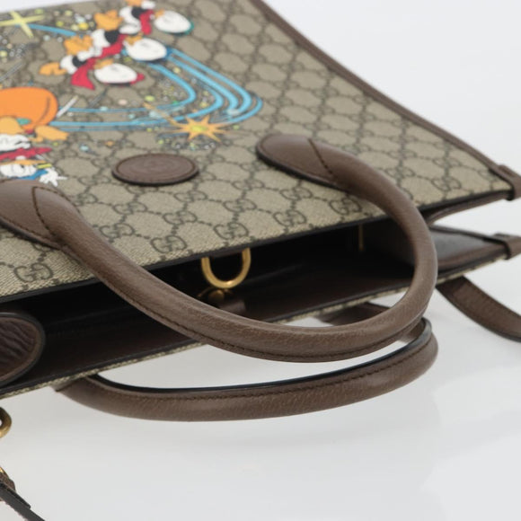GUCCI GG Supreme Donald Duck Hand Bag PVC 2way Beige Gold 648134 Auth ep15080M