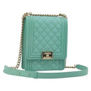 CHANEL Chain Matelasse Boy Chanel Bag Lamb Skin Green Gold CC Auth ep15086SM-1