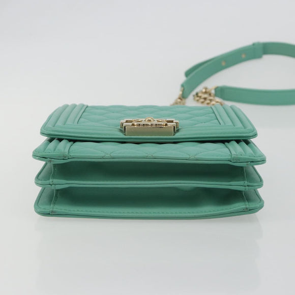 CHANEL Chain Matelasse Boy Chanel Bag Lamb Skin Green Gold CC Auth ep15086SM