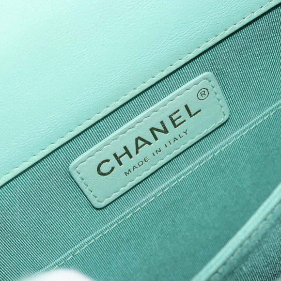 CHANEL Chain Matelasse Boy Chanel Bag Lamb Skin Green Gold CC Auth ep15086SM
