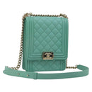 CHANEL Chain Matelasse Boy Chanel Bag Lamb Skin Green Gold CC Auth ep15086SM-2