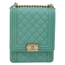 CHANEL Chain Matelasse Boy Chanel Bag Lamb Skin Green Gold CC Auth ep15086SM-3