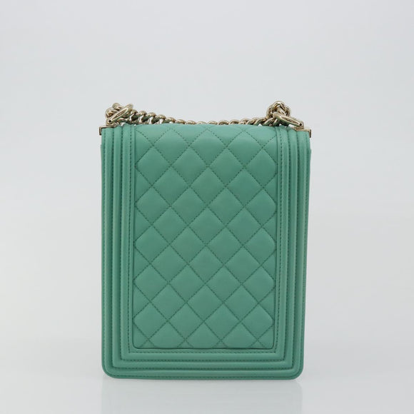 CHANEL Chain Matelasse Boy Chanel Bag Lamb Skin Green Gold CC Auth ep15086SM