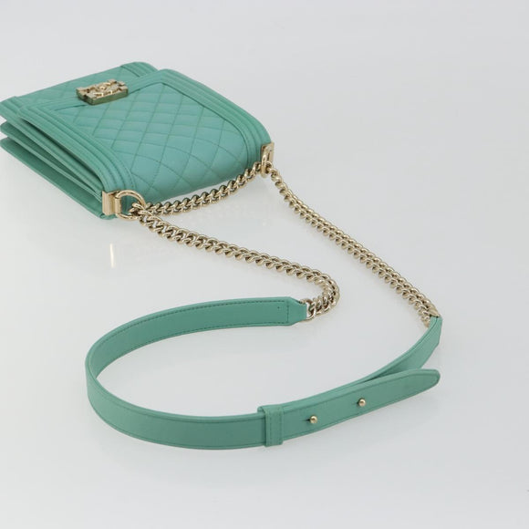 CHANEL Chain Matelasse Boy Chanel Bag Lamb Skin Green Gold CC Auth ep15086SM