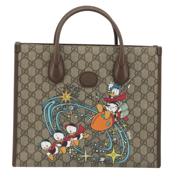 GUCCI GG Supreme Donald Duck Hand Bag PVC 2way Beige Gold 648134 Auth ep15088M