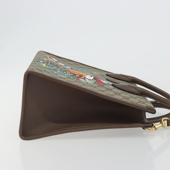 GUCCI GG Supreme Donald Duck Hand Bag PVC 2way Beige Gold 648134 Auth ep15088M