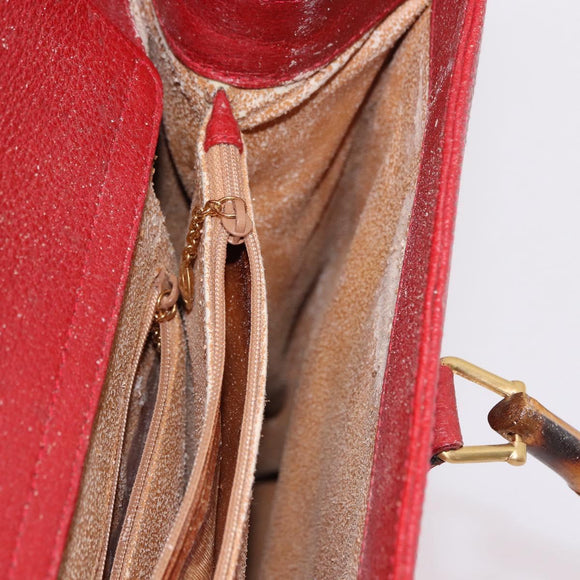 GUCCI Bamboo Hand Bag Leather Red Gold 002 1186 0259 Auth ep15092