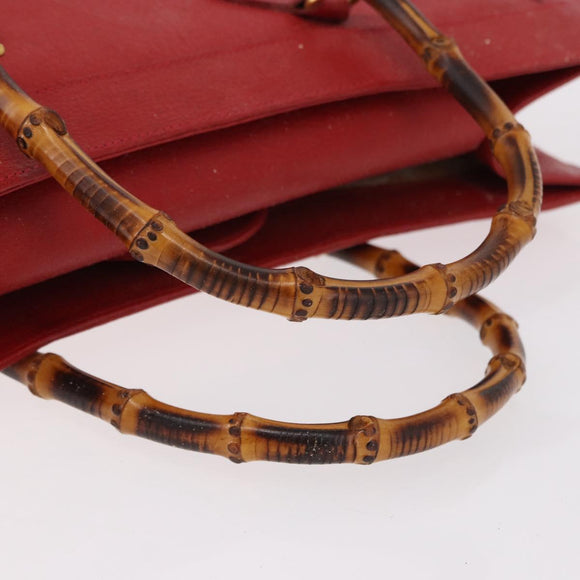 GUCCI Bamboo Hand Bag Leather Red Gold 002 1186 0259 Auth ep15092