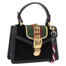 GUCCI GG Canvas Web Sherry Line Bag Velvet 2way Black Gold 470270 Auth ep15093A-1