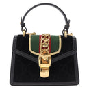 GUCCI GG Canvas Web Sherry Line Bag Velvet 2way Black Gold 470270 Auth ep15093A-2