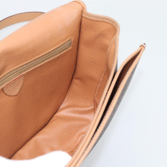 CELINE Macadam Canvas Shoulder Bag PVC Leather Brown Gold Auth ep15099