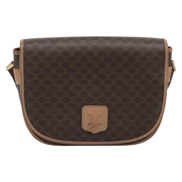 CELINE Macadam Canvas Shoulder Bag PVC Leather Brown Gold Auth ep15099