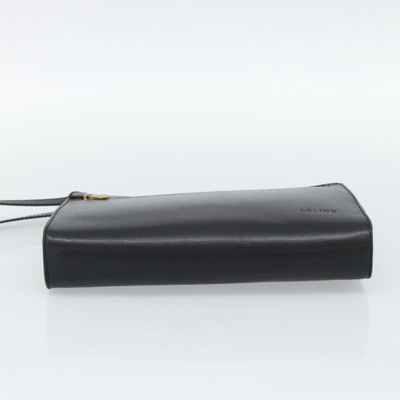 CELINE Clutch Bag Leather Black Gold Auth ep15100