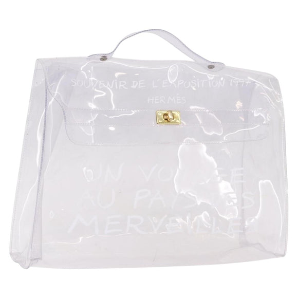 HERMES Vinyl Kelly Hand Bag Vinyl Clear Gold Auth ep15101