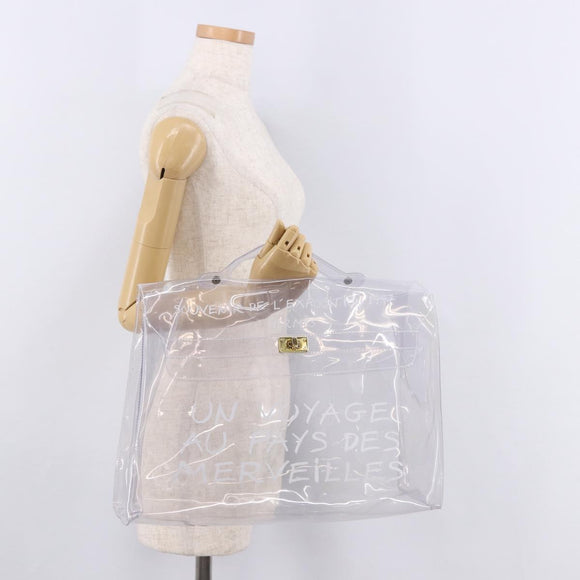 HERMES Vinyl Kelly Hand Bag Vinyl Clear Gold Auth ep15101
