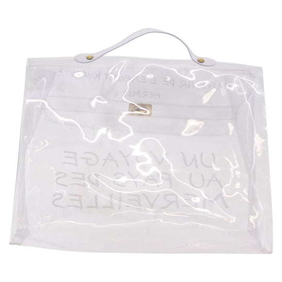 HERMES Vinyl Kelly Hand Bag Vinyl Clear Gold Auth ep15101