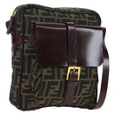 FENDI Zucca Canvas Shoulder Bag Brown Black Auth ep15102A-1