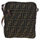 FENDI Zucca Canvas Shoulder Bag Brown Black Auth ep15102A-2