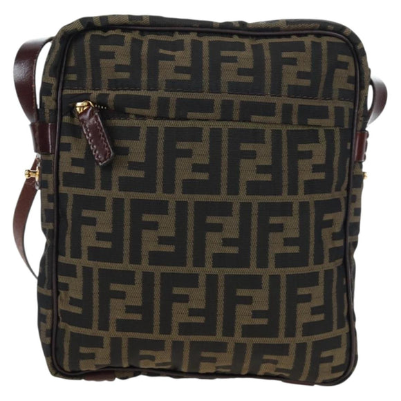 FENDI Zucca Canvas Shoulder Bag Brown Black Auth ep15102A