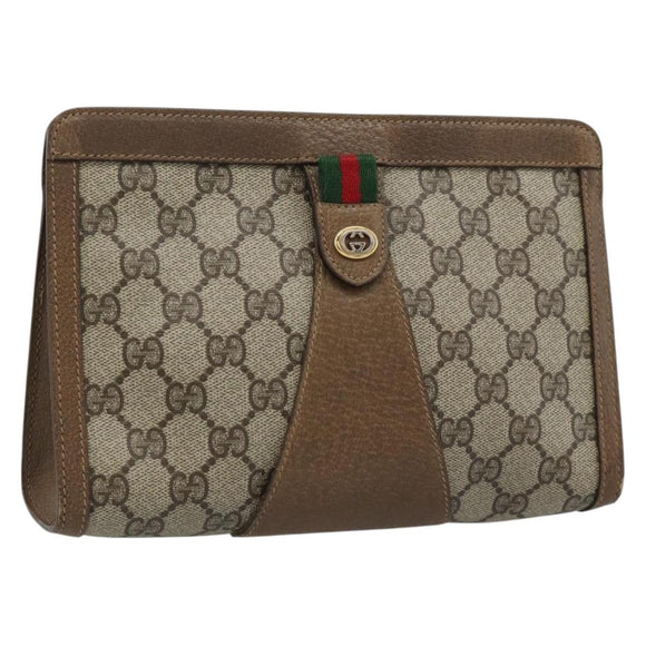 GUCCI GG Supreme Web Sherry Line Bag PVC Beige Gold 89 01 032 Auth ep15103