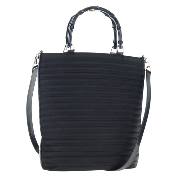 GUCCI Bamboo Hand Bag Canvas 2way Black Silver 002 1998 0353 Auth ep15105