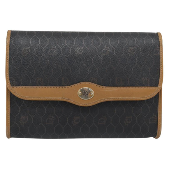Christian Dior Honeycomb Canvas Chain Shoulder Bag PVC Black Gold Auth ep15113