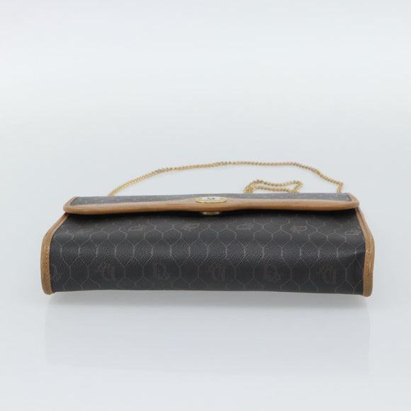 Christian Dior Honeycomb Canvas Chain Shoulder Bag PVC Black Gold Auth ep15113