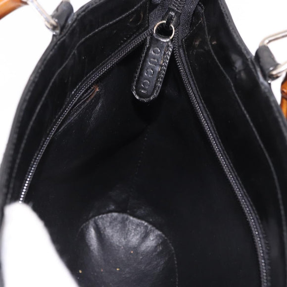 GUCCI Bamboo Hand Bag Patent Leather Black Silver 002 1817 0413 Auth ep15120