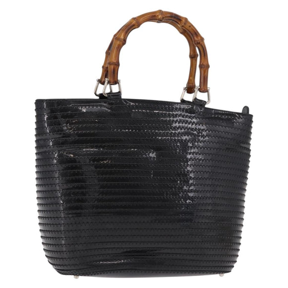 GUCCI Bamboo Hand Bag Patent Leather Black Silver 002 1817 0413 Auth ep15120