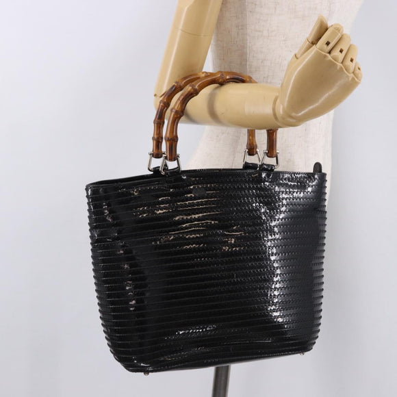 GUCCI Bamboo Hand Bag Patent Leather Black Silver 002 1817 0413 Auth ep15120