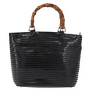 GUCCI Bamboo Hand Bag Patent Leather Black Silver 002 1817 0413 Auth ep15120-13
