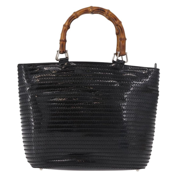 GUCCI Bamboo Hand Bag Patent Leather Black Silver 002 1817 0413 Auth ep15120