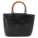 GUCCI Bamboo Hand Bag Patent Leather Black Silver 002 1817 0413 Auth ep15120-2