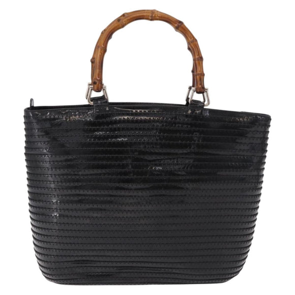 GUCCI Bamboo Hand Bag Patent Leather Black Silver 002 1817 0413 Auth ep15120