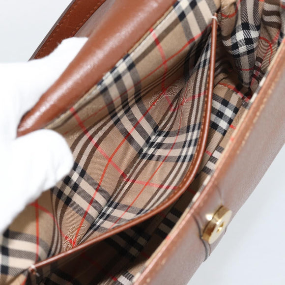 Burberrys Shoulder Bag Leather Brown Gold Auth ep15128