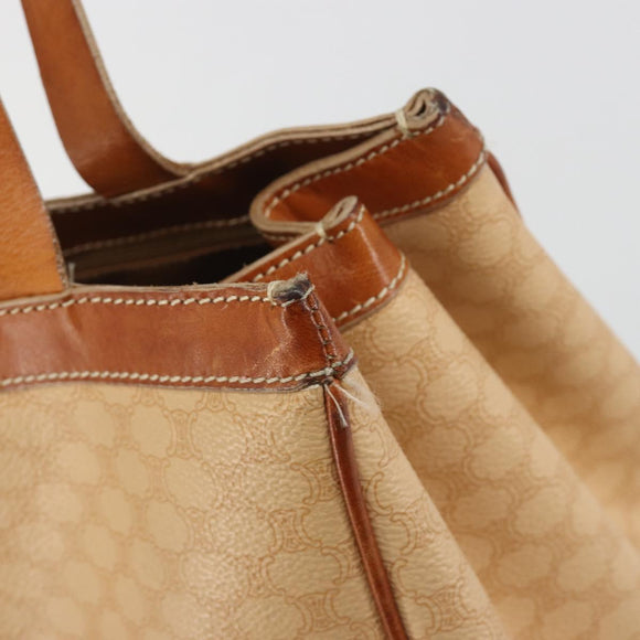 CELINE Macadam Hand Bag PVC Leather Beige Gold Tone Auth ep15137