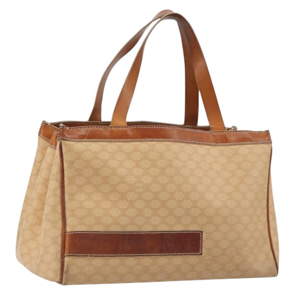CELINE Macadam Hand Bag PVC Leather Beige Gold Tone Auth ep15137