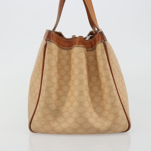 CELINE Macadam Hand Bag PVC Leather Beige Gold Tone Auth ep15137