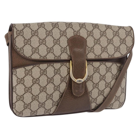 GUCCI GG Supreme Shoulder Bag PVC Leather Beige Gold Tone Auth ep15139